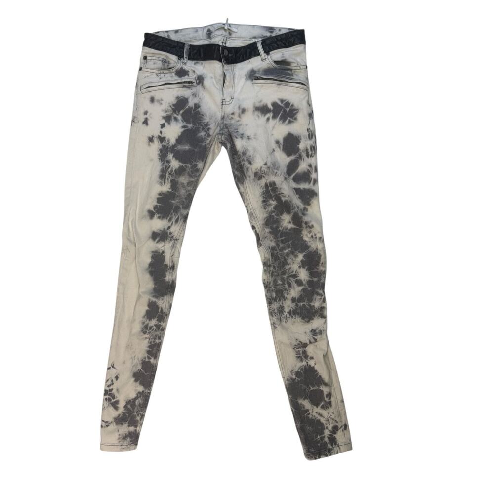 Maje Tie-Dye Acid Wash Skinny Jeans with Faux Leather Waistband